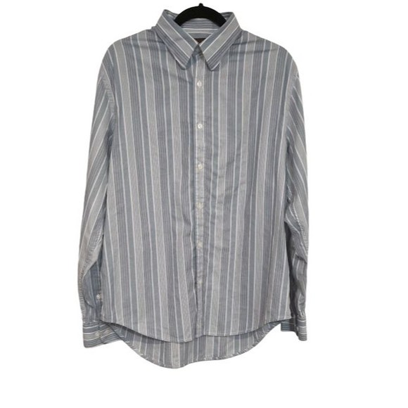Perry Ellis Men's Blue Striped Long Sleeve Button Down Cotton Shirt Size Large - Picture 1 of 5